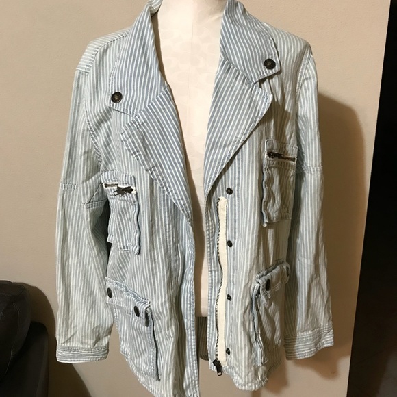 Forever 21 Jackets & Blazers - Railroad striped Moto jean jacket size large